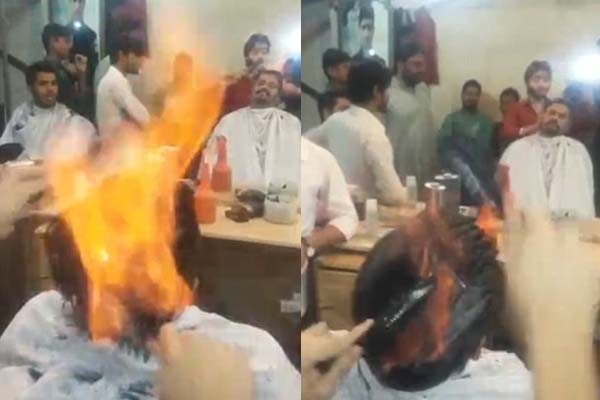 ಬೆಂಕಿಹಚ್ಚಿ ತಲೆಕೂದಲು ಕತ್ತರಿಸುವ ನಿಪುಣ !